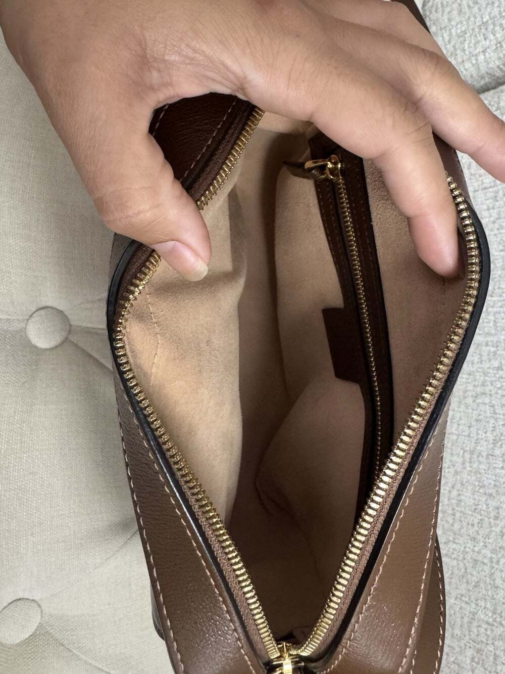 Gucci GG Monogram Crossbody Bag Zip Beige Brown Gold HW Small w/ Dust Bag - Picture 8 of 15